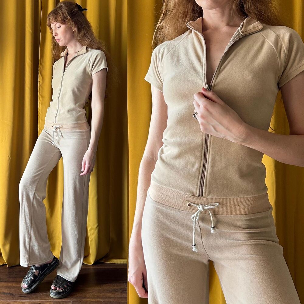 Vintage Y2k Velour Zip Front Jumpsuit,  XS S